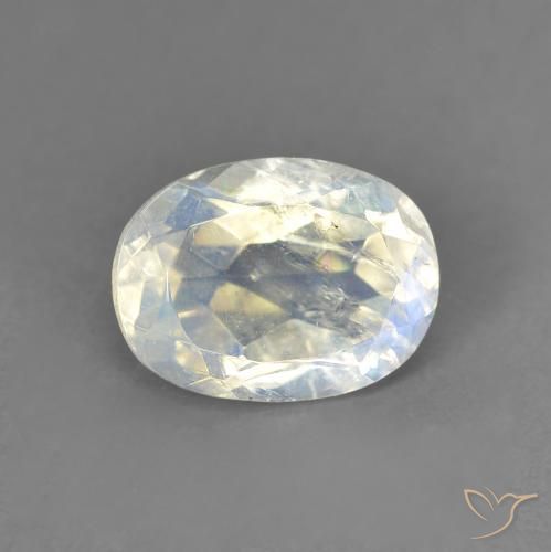 1.33 ct White Rainbow Moonstone Stone, Natural Rainbow Moonstone in Oval Facet Shape for Sale