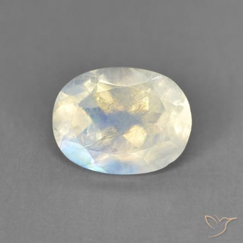 1.28 ct White Rainbow Moonstone Stone, Natural Rainbow Moonstone in Oval Facet Shape for Sale