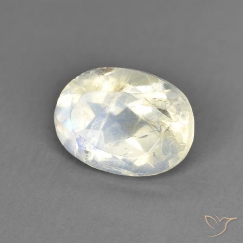 1.44 ct White Rainbow Moonstone Stone, Natural Rainbow Moonstone in Oval Facet Shape for Sale