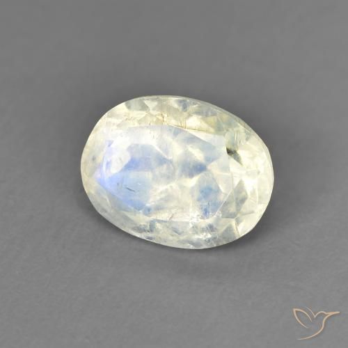 1.33 ct White Rainbow Moonstone Stone, Natural Rainbow Moonstone in Oval Facet Shape for Sale
