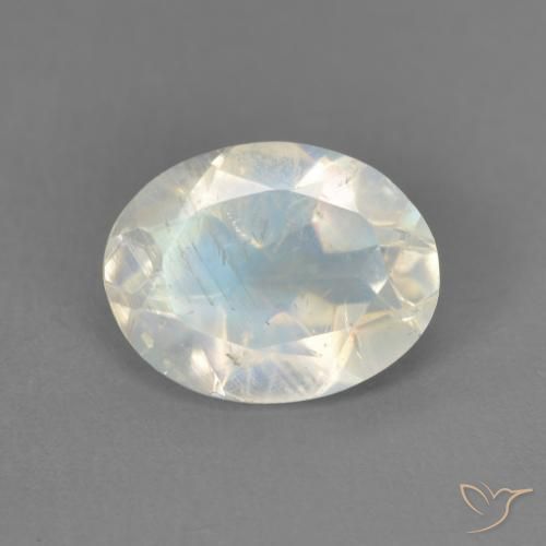 Pierre de Lune Arc en Ciel Ovale en damier des États-Unis 1,75 ct, dimension 9,2 x 7,2mm, pureté Transparent, pierre gemme naturelle Non traité, 1 pièce Pierre de Lune Arc en Ciel de couleur Blanc bleuâtre, dureté Mohs de 6 à 6.5, Photo A