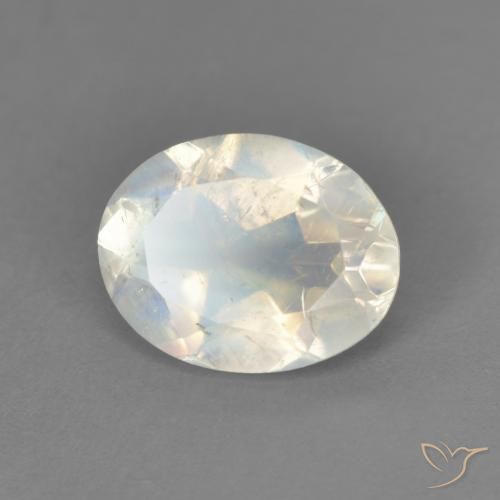 1.75 ct White Rainbow Moonstone Stone, Natural Rainbow Moonstone in Oval Facet Shape for Sale