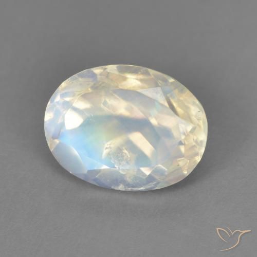 2.13 ct White Rainbow Moonstone Stone, Natural Rainbow Moonstone in Oval Facet Shape for Sale