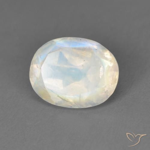 1.91 ct White Rainbow Moonstone Stone, Natural Rainbow Moonstone in Oval Facet Shape for Sale