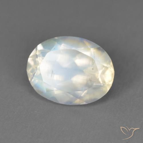 2.05 ct White Rainbow Moonstone Stone, Natural Rainbow Moonstone in Oval Facet Shape for Sale