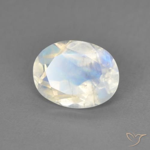 1.60 ct White Rainbow Moonstone Stone, Natural Rainbow Moonstone in Oval Facet Shape for Sale