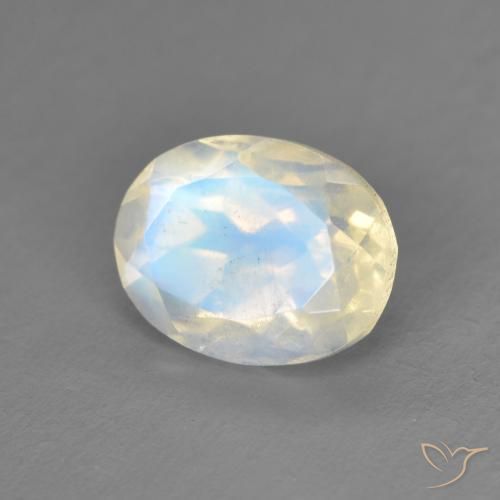 2.00 ct White Rainbow Moonstone Stone, Natural Rainbow Moonstone in Oval Facet Shape for Sale