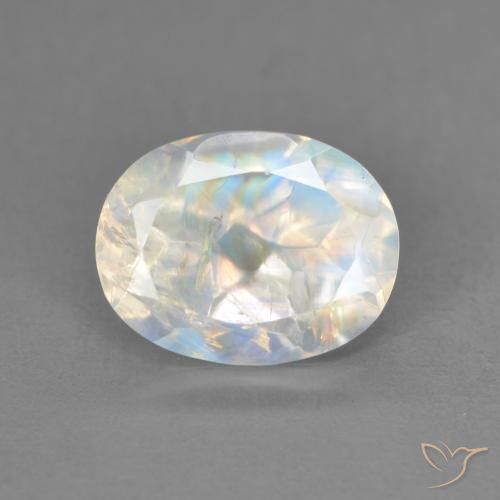 2.15 ct White Rainbow Moonstone Gemstone, Rainbow Moonstone Gem in Oval Facet Shape for Sale.