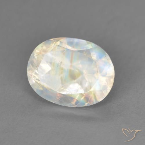 2.15 ct White Rainbow Moonstone Stone, Natural Rainbow Moonstone in Oval Facet Shape for Sale