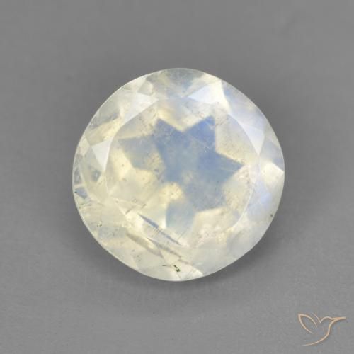 2.38 ct White Rainbow Moonstone Stone, Natural Rainbow Moonstone in Round Facet Shape for Sale