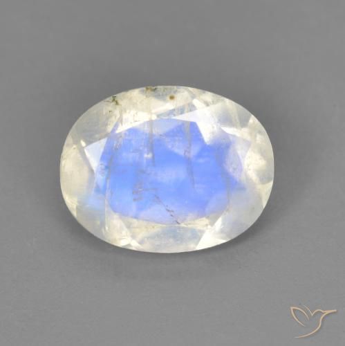 1,71 ct ovaler Regenbogen-Mondstein aus den USA, Größe: 9,1 x 7,1mm, Reinheit: Transparent, Garantiert echter Edelstein, 1 Stück Regenbogen-Mondstein in Bläulich-weiß Farbe, Mohs-Härte von 6 - 6,5, Photo A