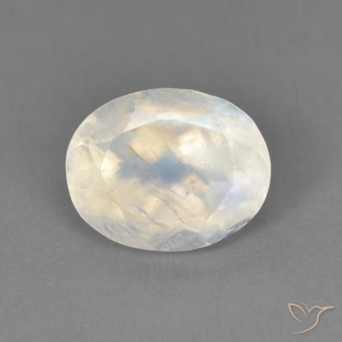 1.90 ct White Rainbow Moonstone Stone, Natural Rainbow Moonstone in Oval Facet Shape for Sale