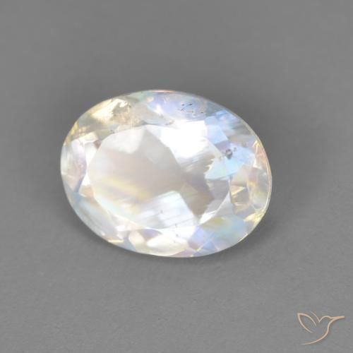 1.67 ct White Rainbow Moonstone Stone, Natural Rainbow Moonstone in Oval Facet Shape for Sale