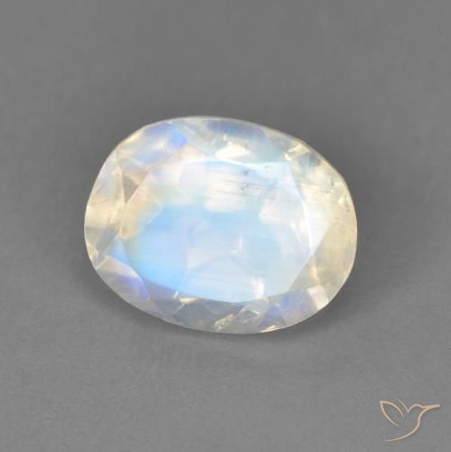 2.10 ct White Rainbow Moonstone Stone, Natural Rainbow Moonstone in Oval Facet Shape for Sale