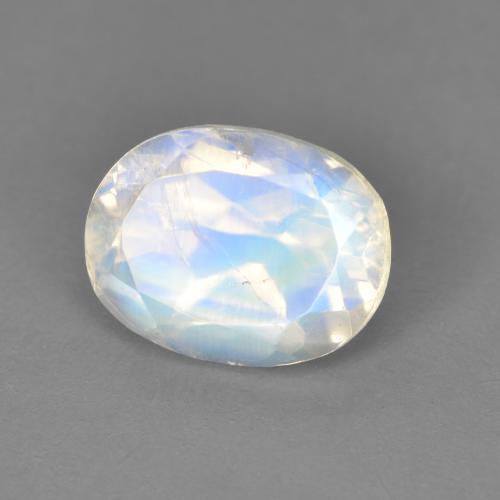 Pierre de Lune Arc en Ciel Blanc oval facet 9 x 6,7mm des Etats-Unis, poids de 2,17 ct, pierre gemme naturelle Non traité de pureté Transparent, 1 pièce Pierre de Lune Arc en Ciel, couleur : Blanc bleuâtre, dureté de Mohs de 6 à 6.5, Photo A