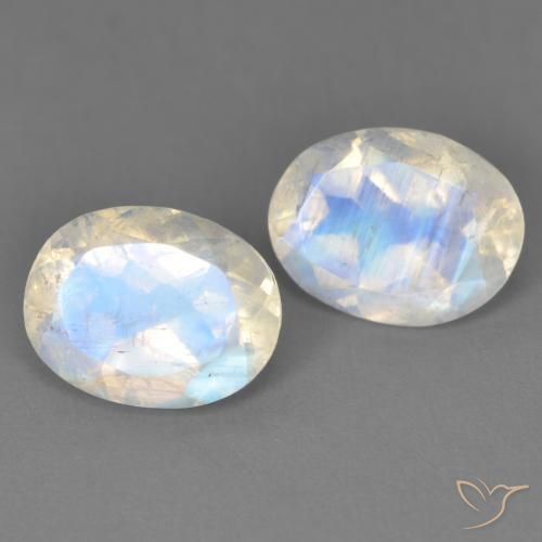 3.10 ctw White Rainbow Moonstone Stones, Natural Rainbow Moonstone in Oval Facet Shape for Sale