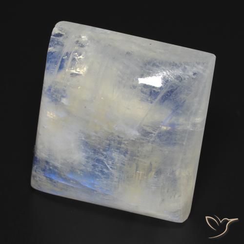 42.13 ct White Rainbow Moonstone Stone, Natural Rainbow Moonstone in Square Cabochon Shape for Sale