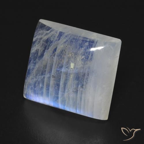 7.62 ct White Rainbow Moonstone Stone, Natural Rainbow Moonstone in Baguette Cabochon Shape for Sale