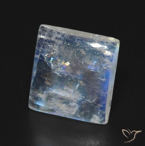 5.32 ct White Rainbow Moonstone Stone, Natural Rainbow Moonstone in Square Cabochon Shape for Sale