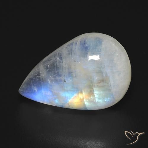 10.37 ct White Rainbow Moonstone Gemstone, Rainbow Moonstone Gem in Pear Cabochon Shape for Sale.