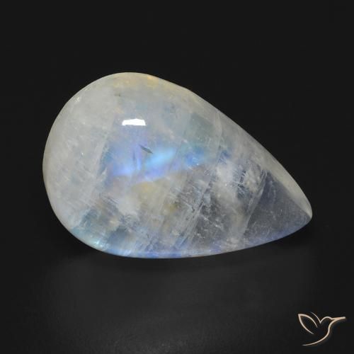 10.37 ct White Rainbow Moonstone Stone, Natural Rainbow Moonstone in Pear Cabochon Shape for Sale