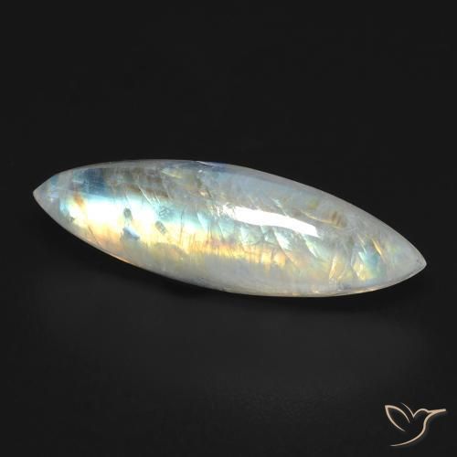 6.60 ct White Rainbow Moonstone Stone, Natural Rainbow Moonstone in Marquise Cabochon Shape for Sale