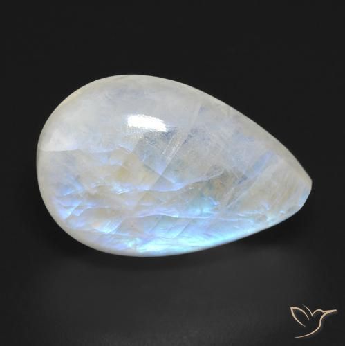 12.31 ct White Rainbow Moonstone Stone, Natural Rainbow Moonstone in Pear Cabochon Shape for Sale