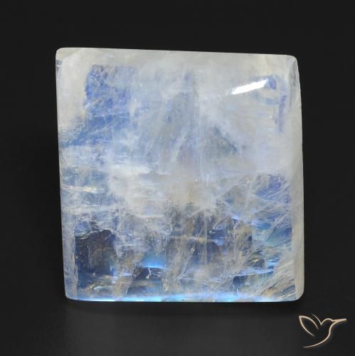 Pierre de Lune Arc en Ciel Blanc square cabochon 17,2 x 16,2mm des Etats-Unis, poids de 19,23 ct, pierre gemme naturelle Non traité de pureté Transparent, 1 pièce Pierre de Lune Arc en Ciel, couleur : Blanc bleuâtre, dureté de Mohs de 6 à 6.5, Photo A
