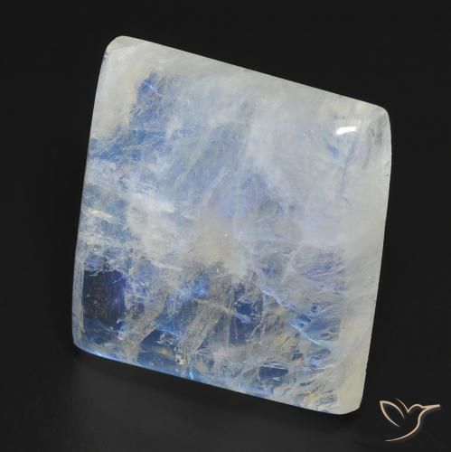 19.23 ct White Rainbow Moonstone Stone, Natural Rainbow Moonstone in Square Cabochon Shape for Sale