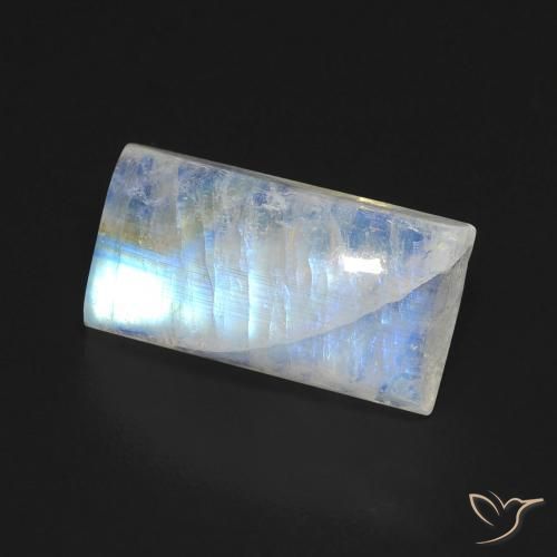 6.47 ct White Rainbow Moonstone Stone, Natural Rainbow Moonstone in Baguette Cabochon Shape for Sale