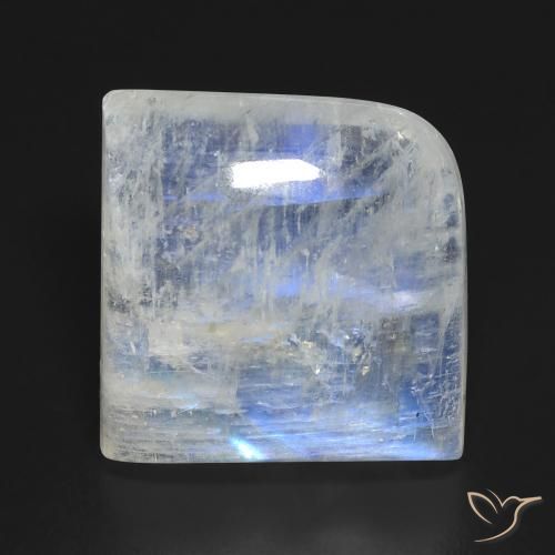 Pierre de Lune Arc en Ciel Blanc fancy cabochon 15,23 ct des Etats-Unis, dimension 14,8x14,8 mm, pierre gemme naturelle Non traité, pureté Transparent, 1 pièce Pierre de Lune Arc en Ciel de couleur Blanc bleuâtre, dureté Mohs de 6 à 6.5, Photo A