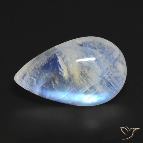 7.37 ct White Rainbow Moonstone Stone, Natural Rainbow Moonstone in Pear Cabochon Shape for Sale