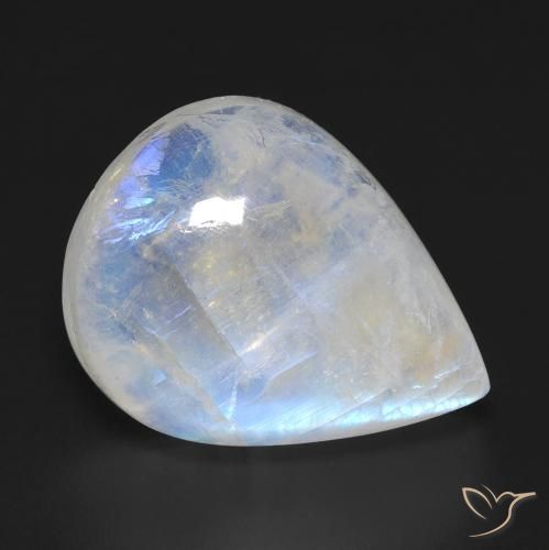 12.94 ct White Rainbow Moonstone Stone, Natural Rainbow Moonstone in Pear Cabochon Shape for Sale