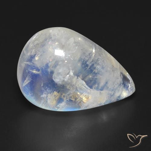 12.47 ct White Rainbow Moonstone Gemstone, Rainbow Moonstone Gem in Pear Cabochon Shape for Sale.