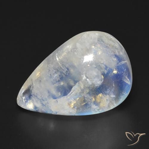 12.47 ct White Rainbow Moonstone Stone, Natural Rainbow Moonstone in Pear Cabochon Shape for Sale