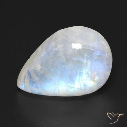 12.07 ct White Rainbow Moonstone Stone, Natural Rainbow Moonstone in Pear Cabochon Shape for Sale