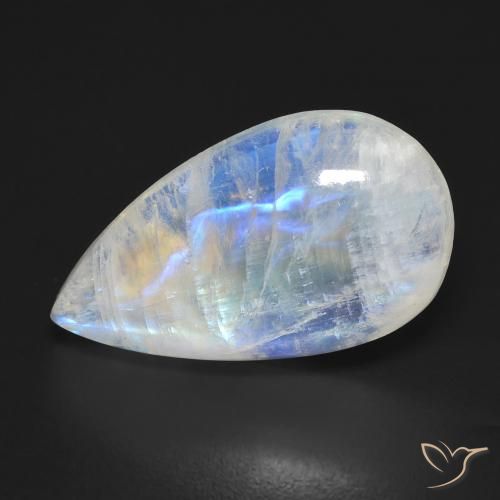 10.55ct Natural Bluish White Rainbow Moonstone, Pear Shape, Transparent