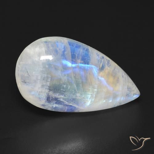 10.55 ct White Rainbow Moonstone Stone, Natural Rainbow Moonstone in Pear Cabochon Shape for Sale