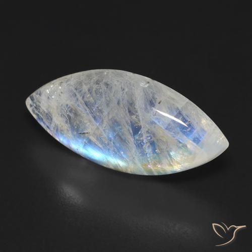 9.25 ct White Rainbow Moonstone Stone, Natural Rainbow Moonstone in Marquise Cabochon Shape for Sale