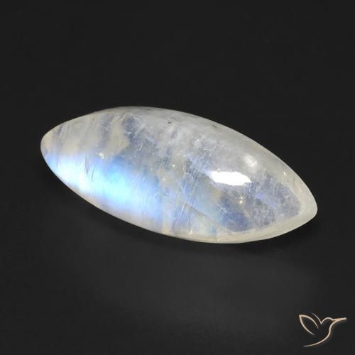 5.97 ct White Rainbow Moonstone Stone, Natural Rainbow Moonstone in Marquise Cabochon Shape for Sale