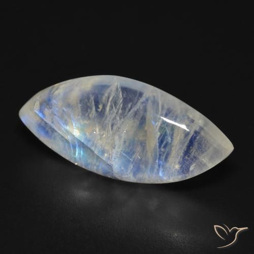 8.85 ct White Rainbow Moonstone Stone, Natural Rainbow Moonstone in Marquise Cabochon Shape for Sale