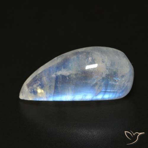 Pierre de Lune Arc en Ciel Blanc Fantaisie 20,5x9,2 mm des Etats-Unis, poids de 10,24 ct, pierre gemme naturelle Non traité de pureté Transparent, 1 pièce Pierre de Lune Arc en Ciel fancy cabochon, couleur : Blanc bleuâtre, dureté de Mohs de 6 à 6.5, Photo A