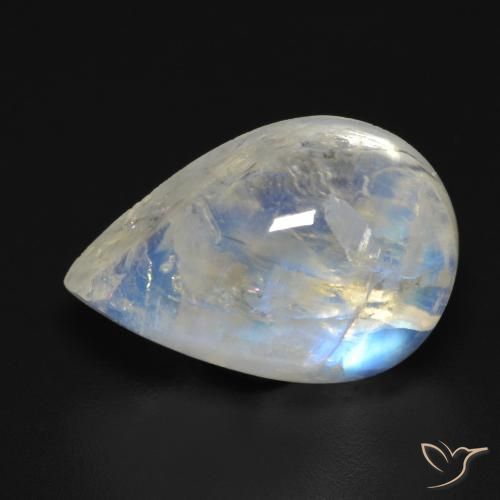 10.22 ct White Rainbow Moonstone Stone, Natural Rainbow Moonstone in Pear Cabochon Shape for Sale