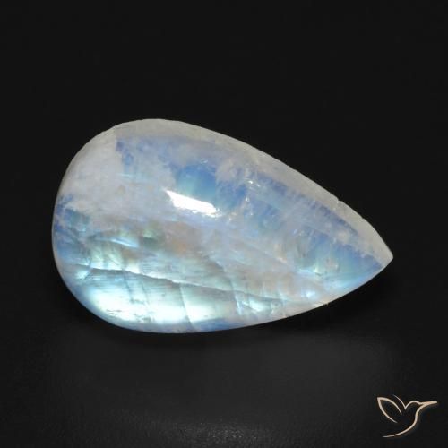 7.30 ct White Rainbow Moonstone Gemstone, Rainbow Moonstone Gem in Pear Cabochon Shape for Sale.