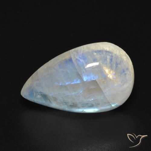 7.30 ct White Rainbow Moonstone Stone, Natural Rainbow Moonstone in Pear Cabochon Shape for Sale