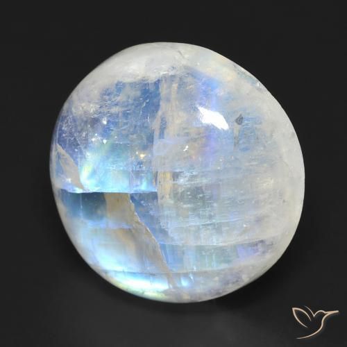 15.15 ct White Rainbow Moonstone Stone, Natural Rainbow Moonstone in Round Cabochon Shape for Sale