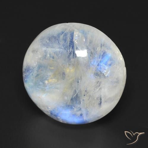 10.76 ct White Rainbow Moonstone Stone, Natural Rainbow Moonstone in Round Cabochon Shape for Sale