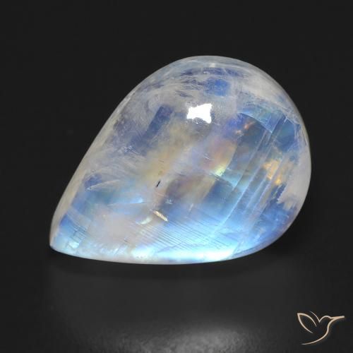 12.45ct Natural Bluish White Rainbow Moonstone, Pear Shape, Transparent