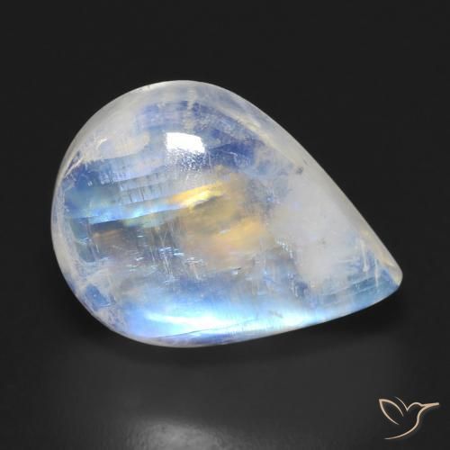 12.45 ct White Rainbow Moonstone Stone, Natural Rainbow Moonstone in Pear Cabochon Shape for Sale
