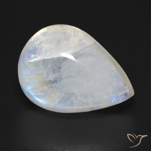 12.19 ct White Rainbow Moonstone Stone, Natural Rainbow Moonstone in Pear Cabochon Shape for Sale
